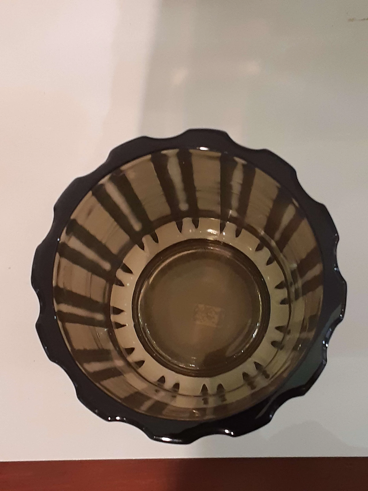 Olive green ribbed glass vase, 1970s 2