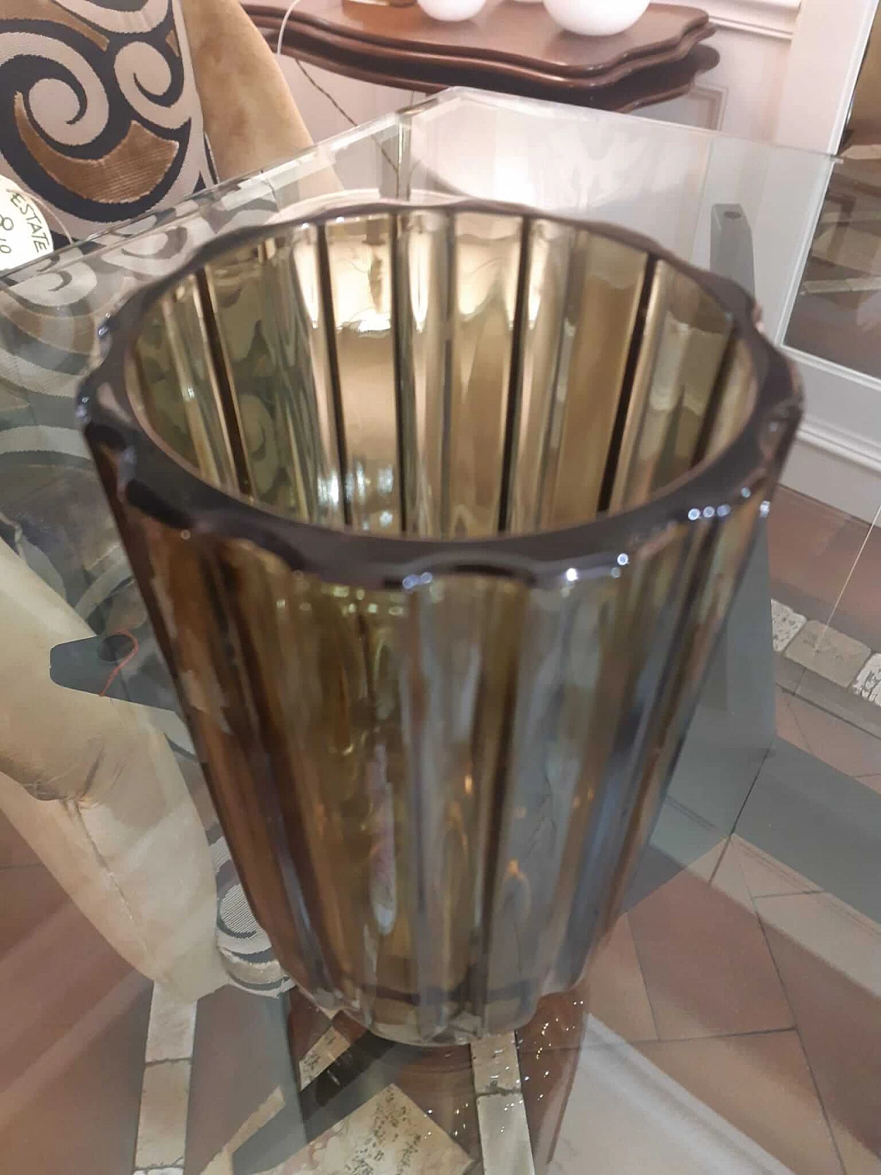 Olive green ribbed glass vase, 1970s 3