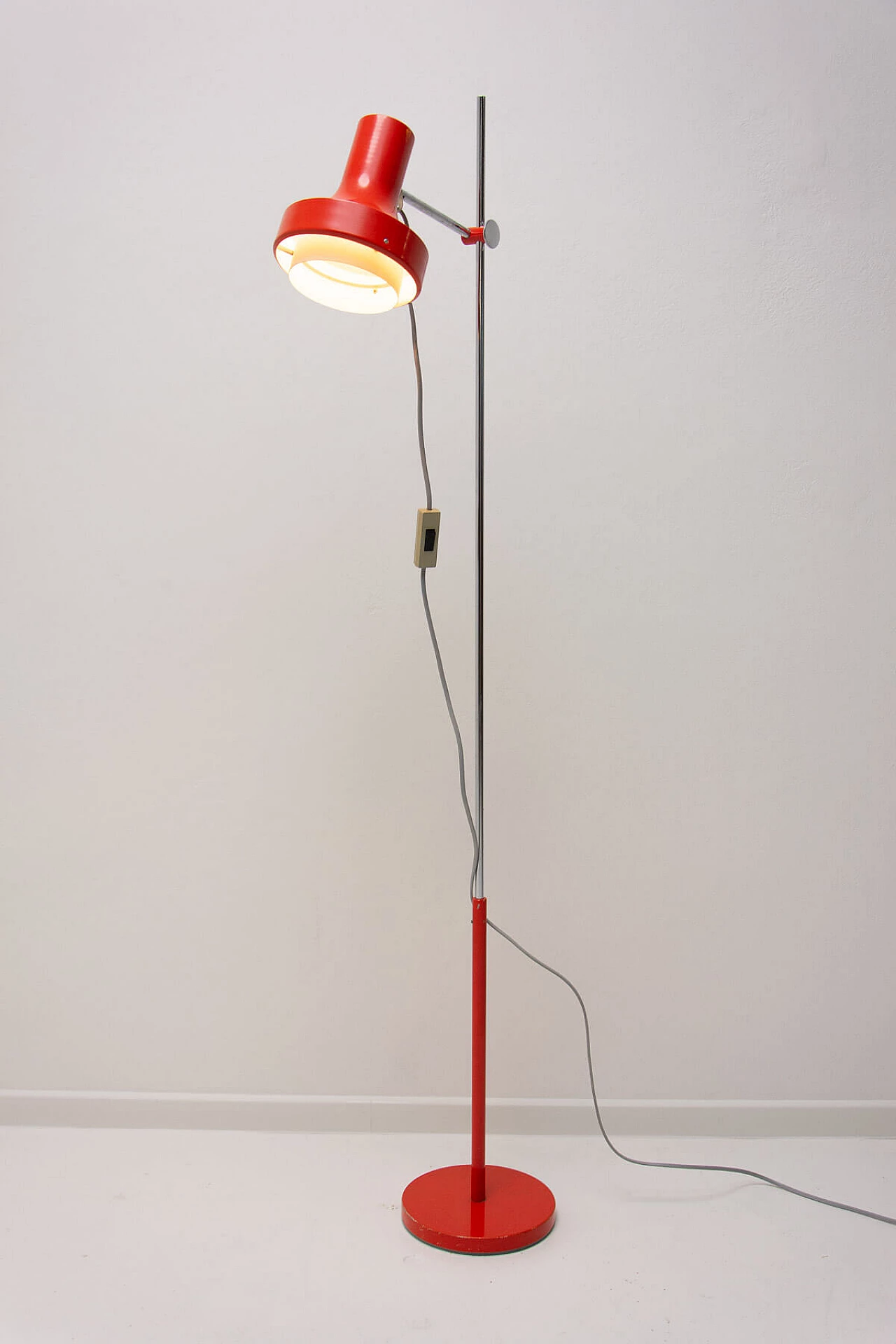 Red aluminum and chromed steel floor lamp by Josef Hurka, 1970s 14