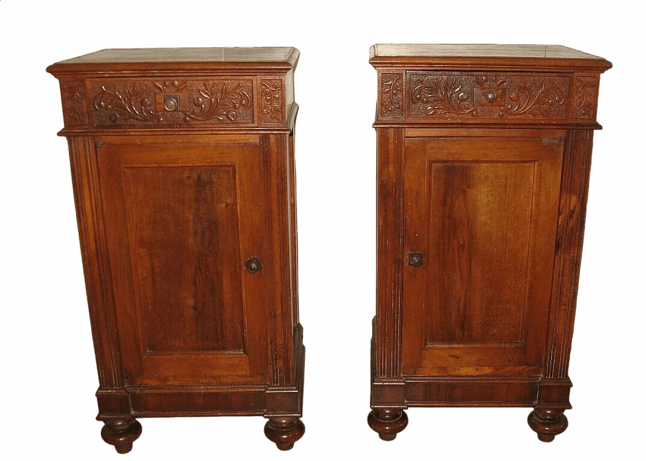 Pair of Lombard solid walnut bedside tables, early 20th century 13