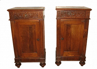 Pair of Lombard solid walnut bedside tables, early 20th century