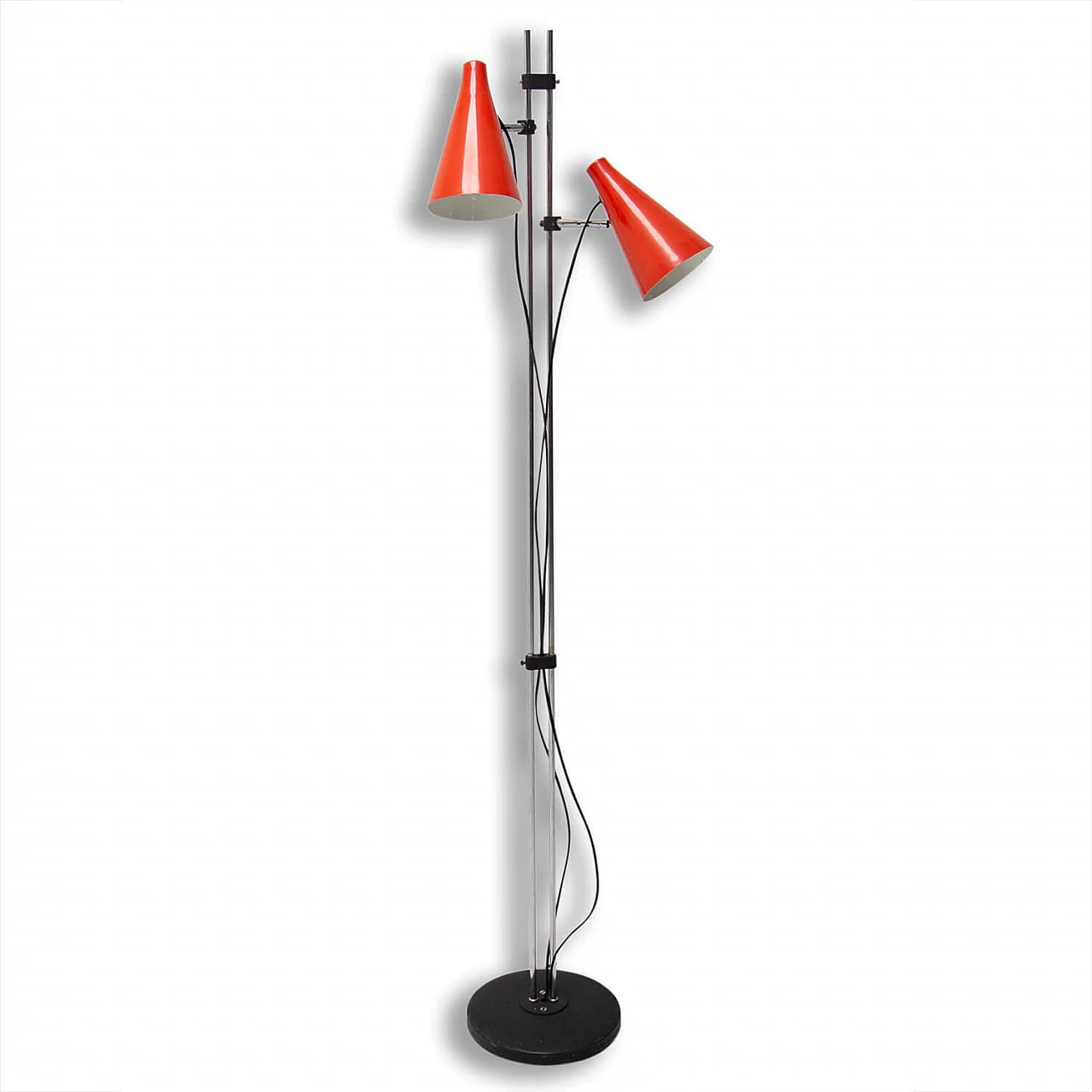 Chromed and red metal two-light floor lamp by Josef Hurka, 1960s 1