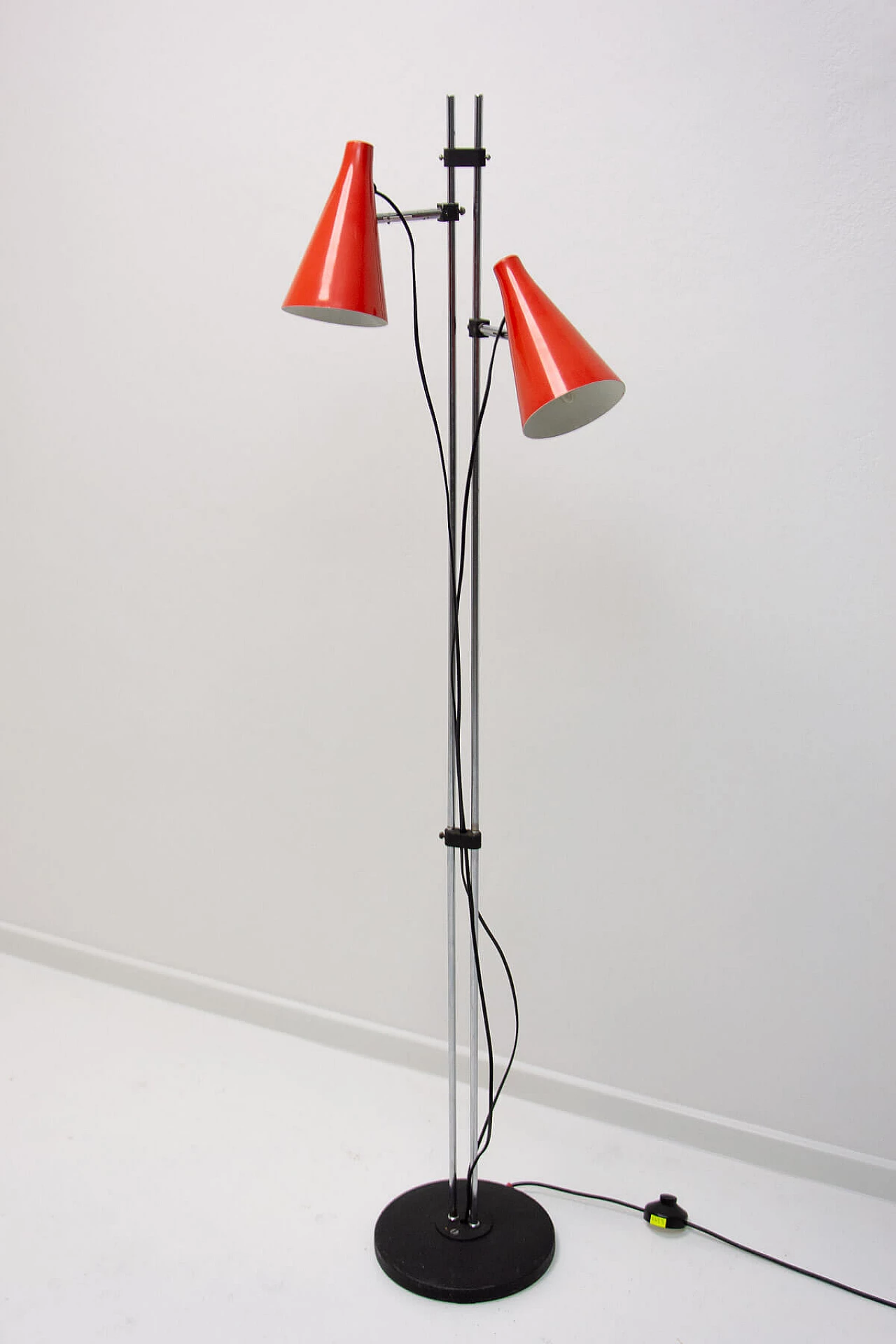 Chromed and red metal two-light floor lamp by Josef Hurka, 1960s 3