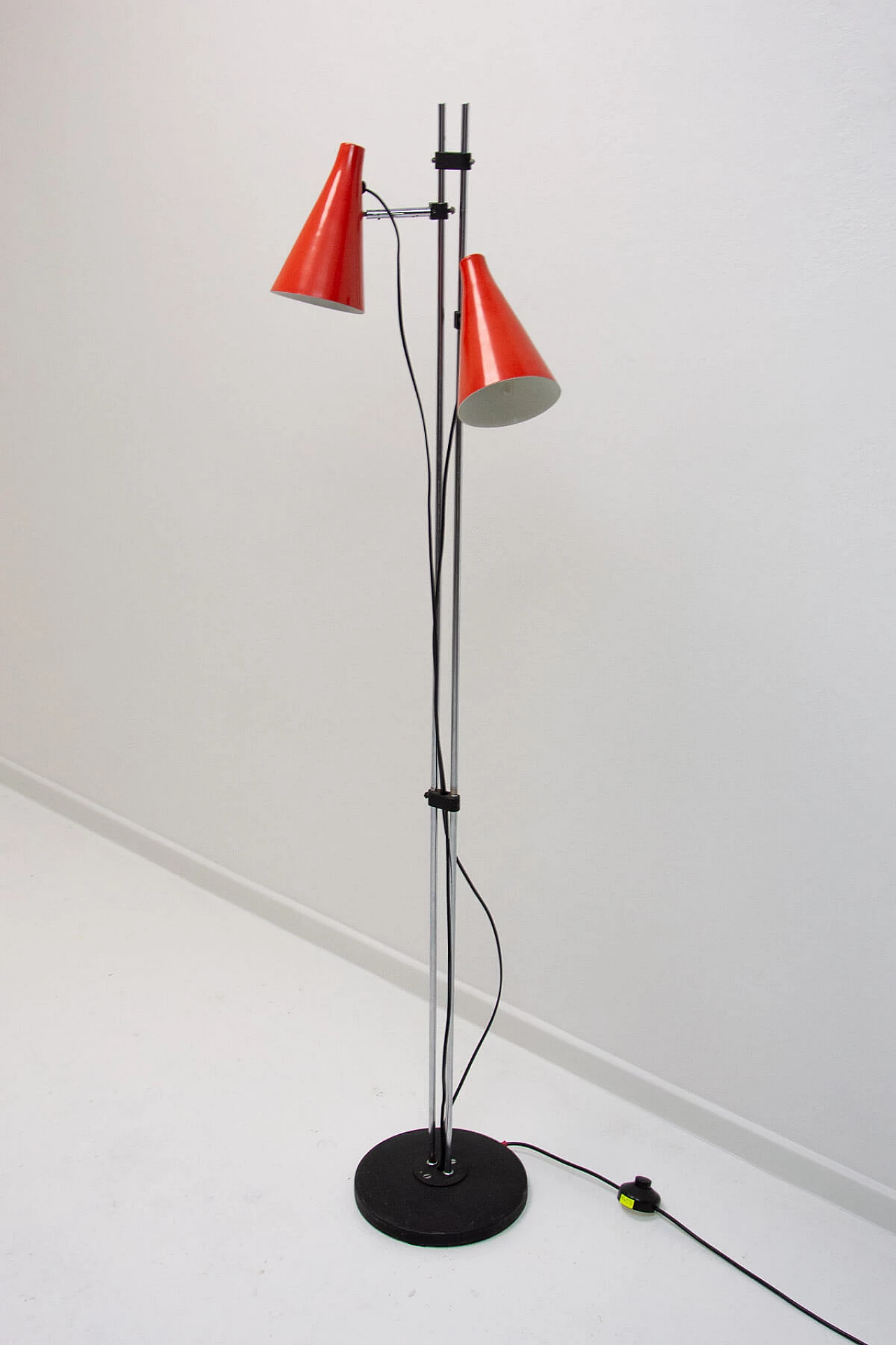 Chromed and red metal two-light floor lamp by Josef Hurka, 1960s 4