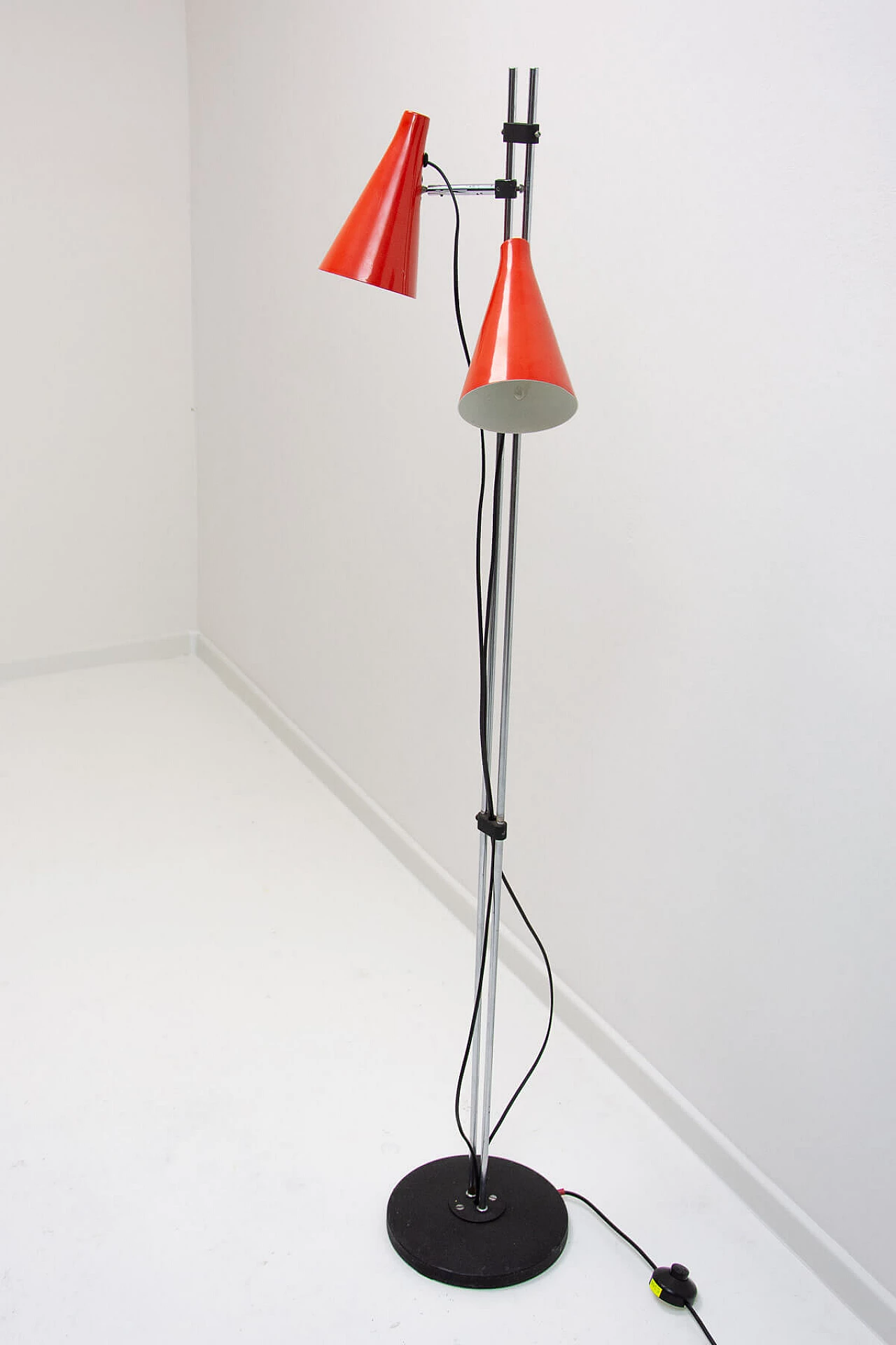 Chromed and red metal two-light floor lamp by Josef Hurka, 1960s 5