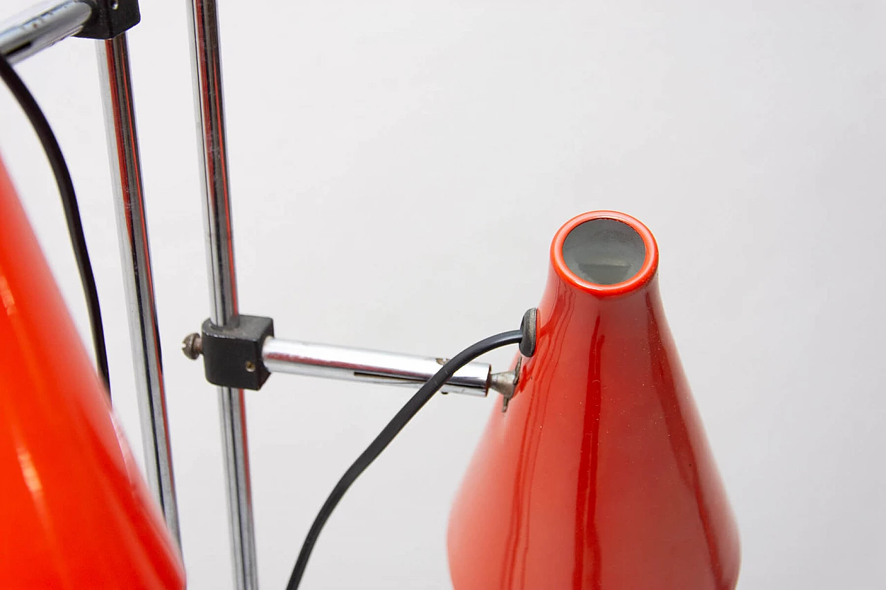 Chromed and red metal two-light floor lamp by Josef Hurka, 1960s 12