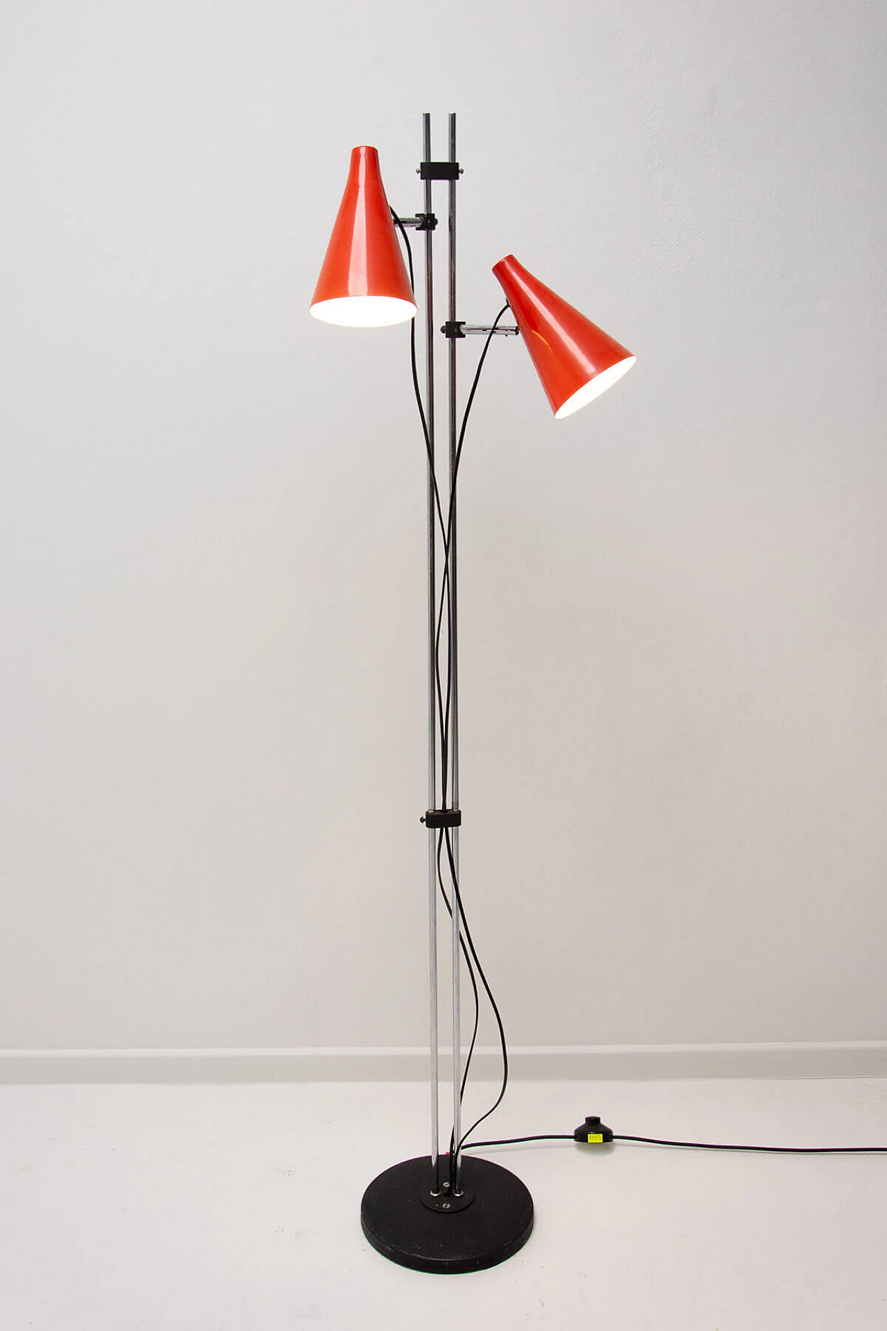 Chromed and red metal two-light floor lamp by Josef Hurka, 1960s 13