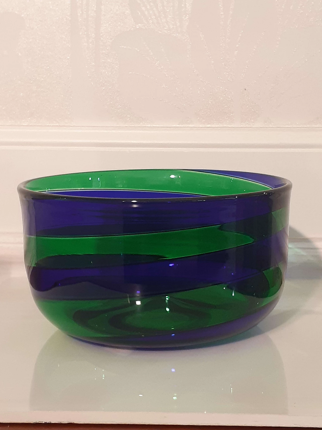 Blue and green banded Murano glass bowl by Fulvio Bianconi, 1993 1
