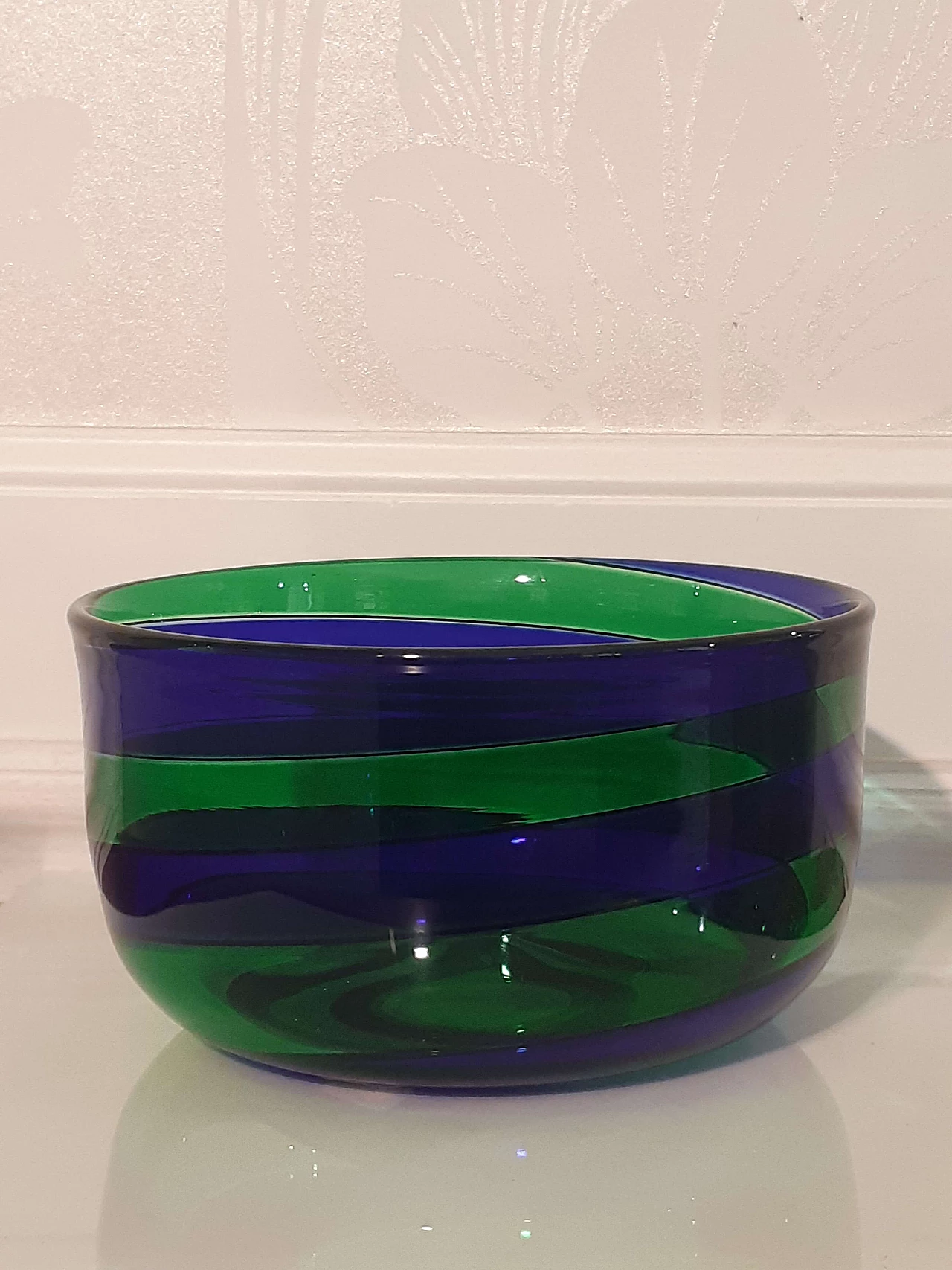 Blue and green banded Murano glass bowl by Fulvio Bianconi, 1993 2