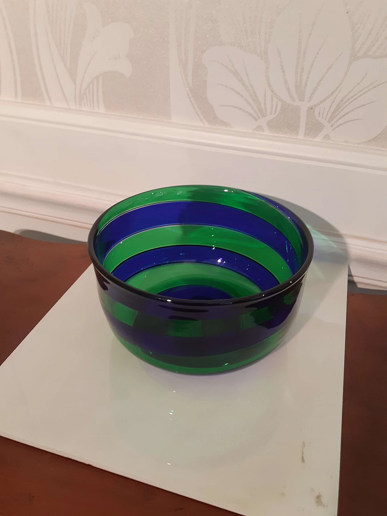 Blue and green banded Murano glass bowl by Fulvio Bianconi, 1993 3