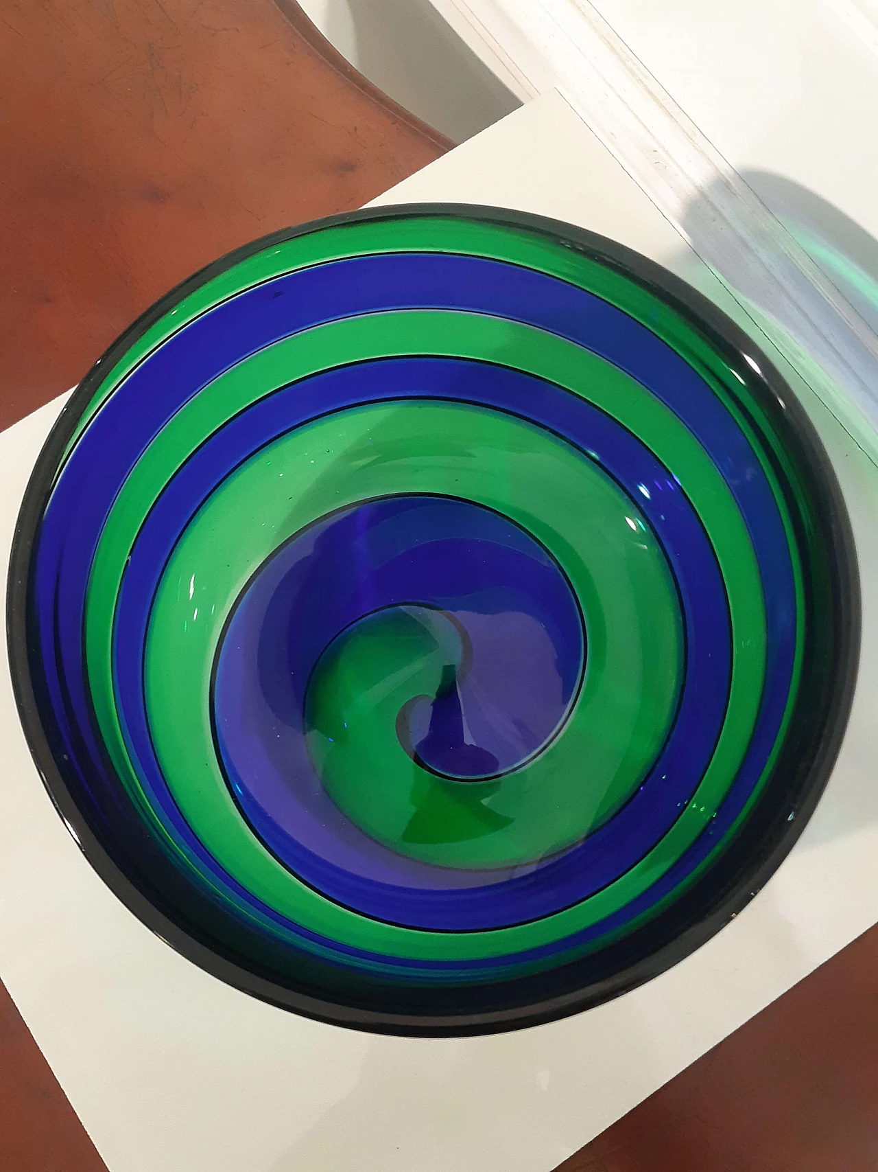 Blue and green banded Murano glass bowl by Fulvio Bianconi, 1993 4