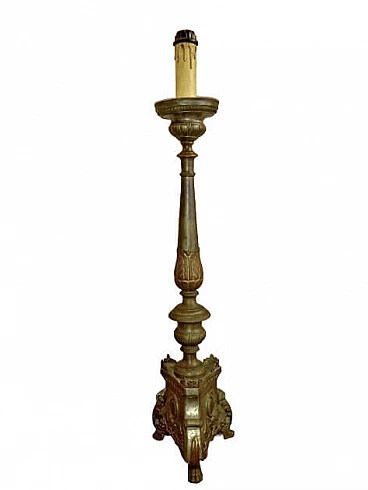 Candeliere in legno rivestito di rame e stagno dorati, fine '700