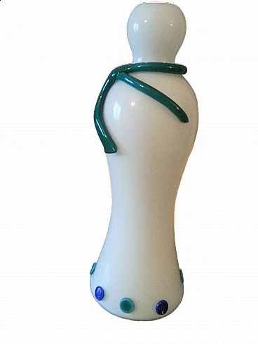 White Murano glass vase with green and blue details, 1990s