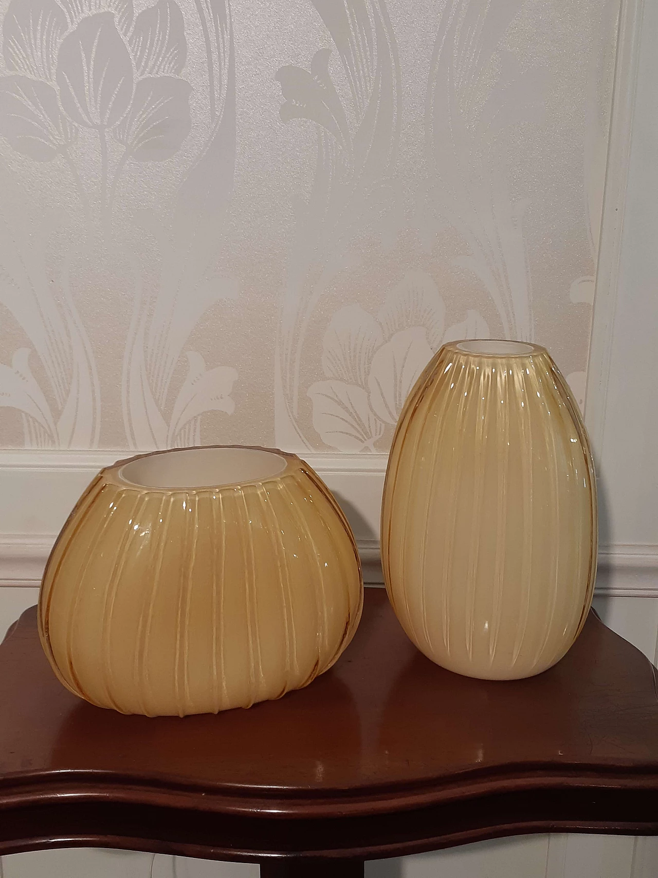 Pair of oval yellow incamiciato blown glass vases, 2000s 2