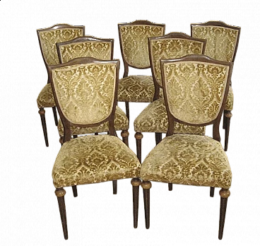 7 Empire style chairs in wood and fabric, 1970s