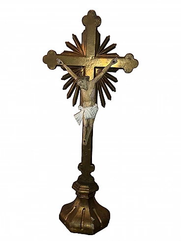 Carved, lacquered, gilded and painted wood crucifix