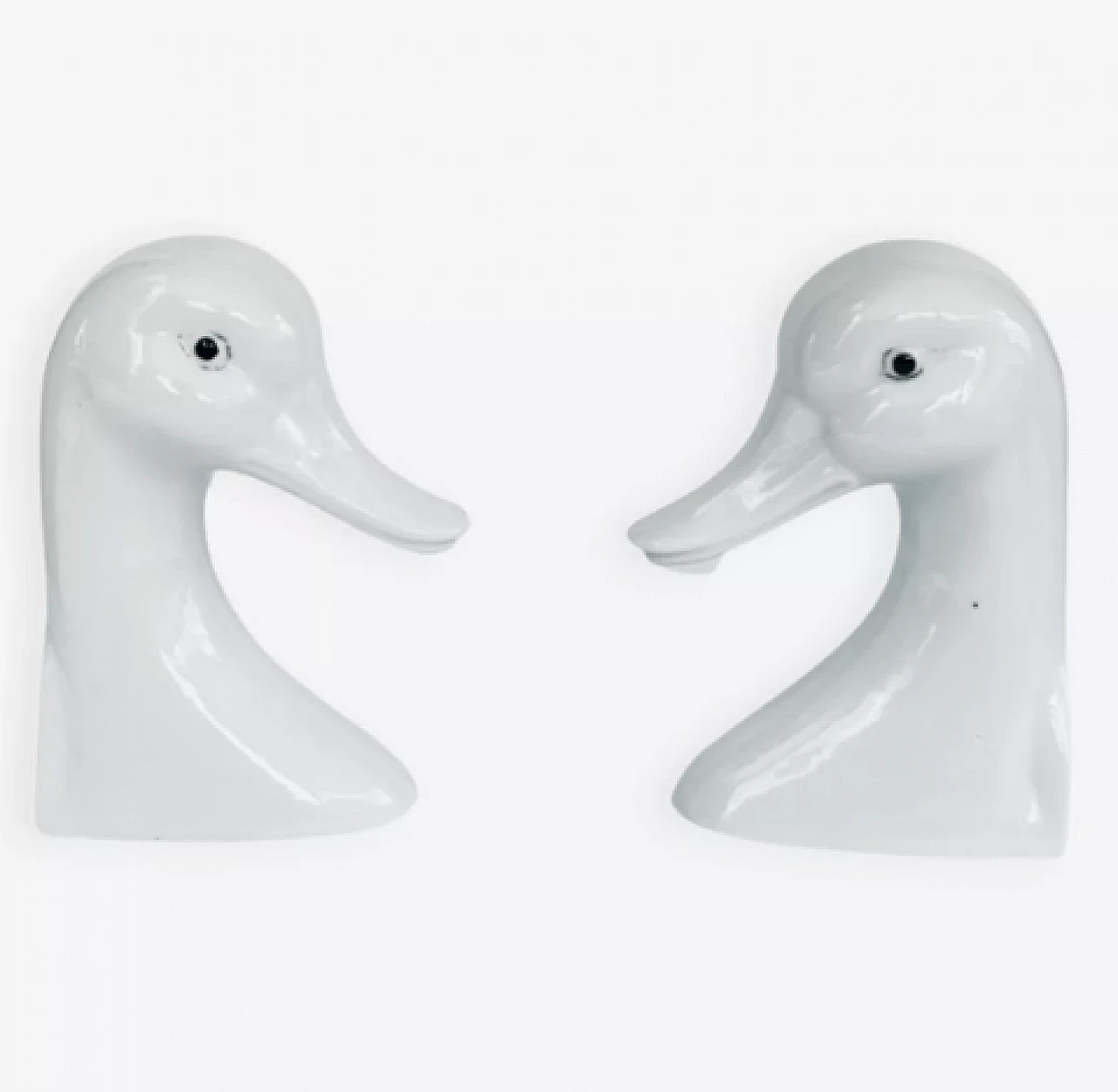 Pair of Dutch porcelain goose-head bookends, 1950s 1