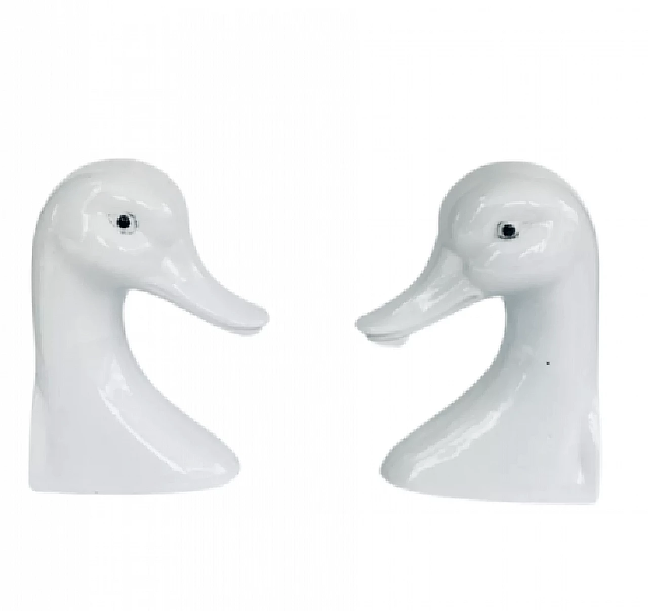 Pair of Dutch porcelain goose-head bookends, 1950s 5