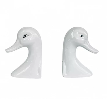 Pair of Dutch porcelain goose-head bookends, 1950s