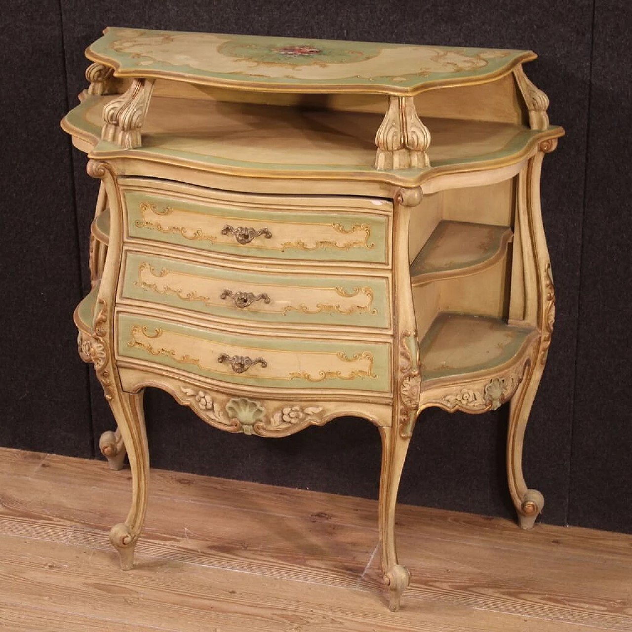 Venetian style lacquered, gilded and painted wood sideboard, 1970s 5