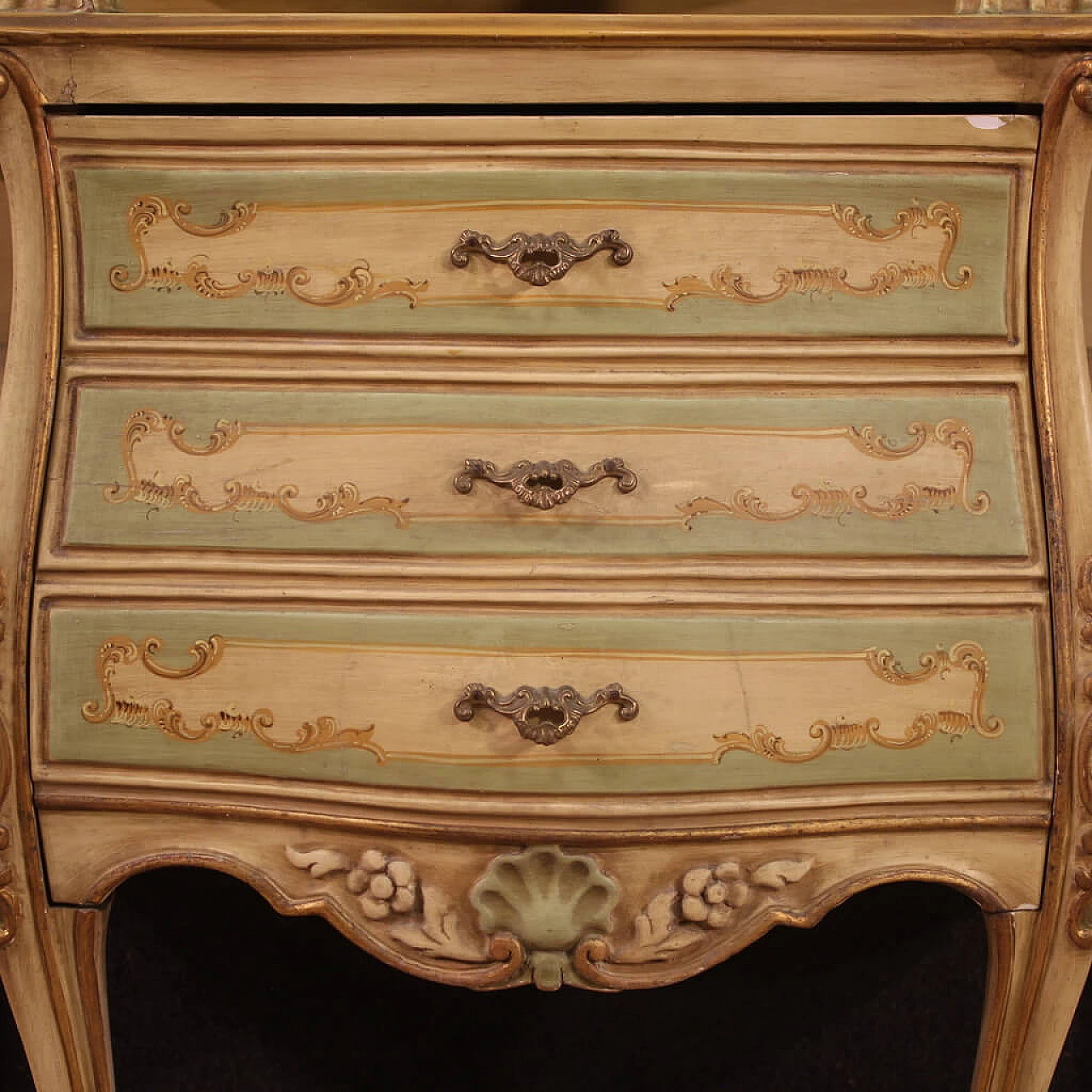 Credenza stile veneziano in legno laccato, dorato e dipinto, anni '70 7