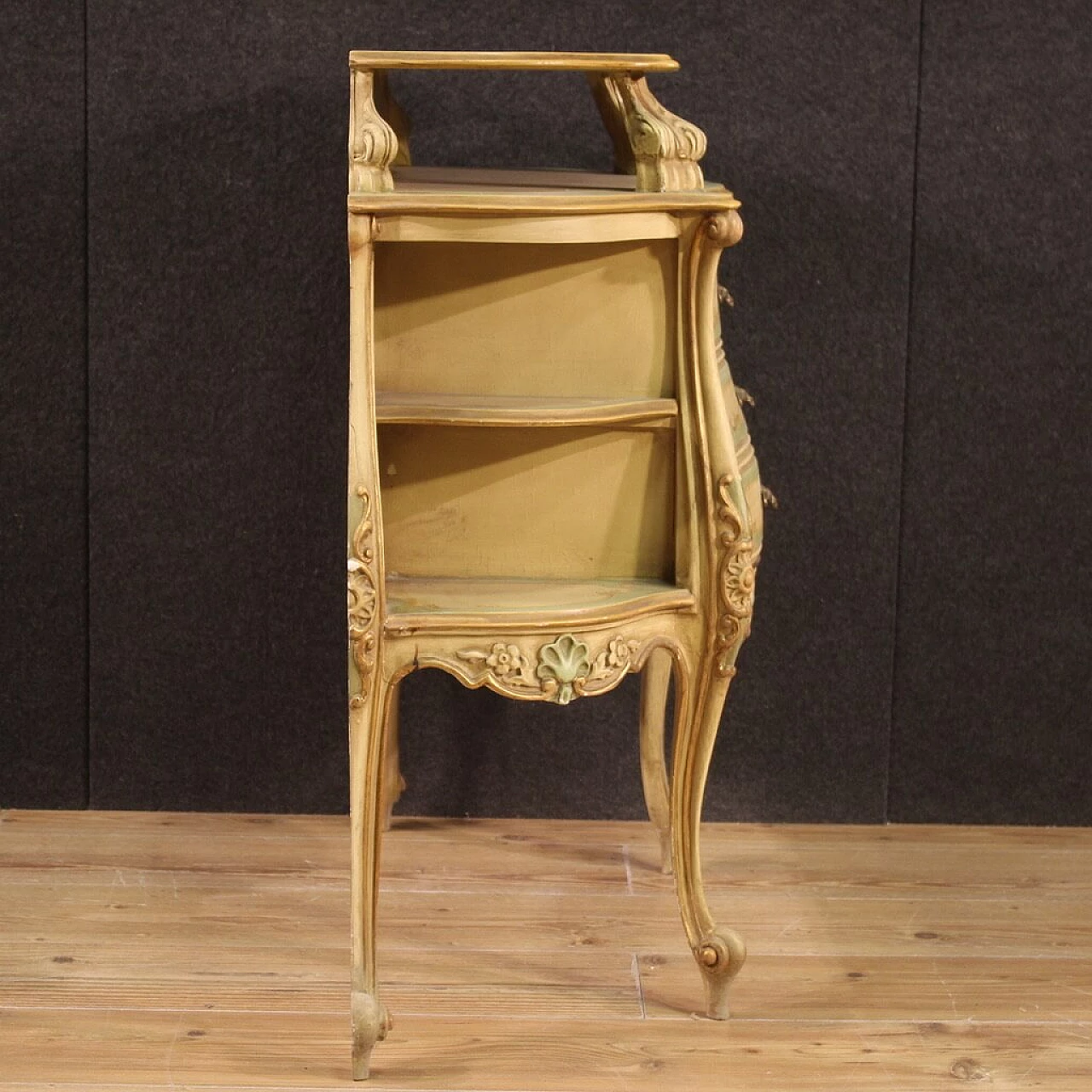 Venetian style lacquered, gilded and painted wood sideboard, 1970s 9