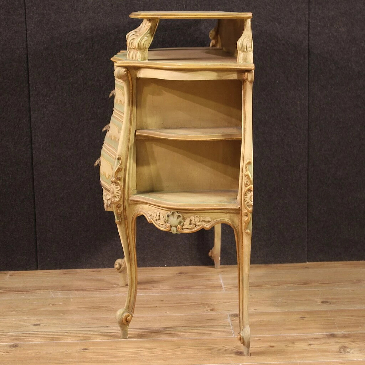 Venetian style lacquered, gilded and painted wood sideboard, 1970s 12