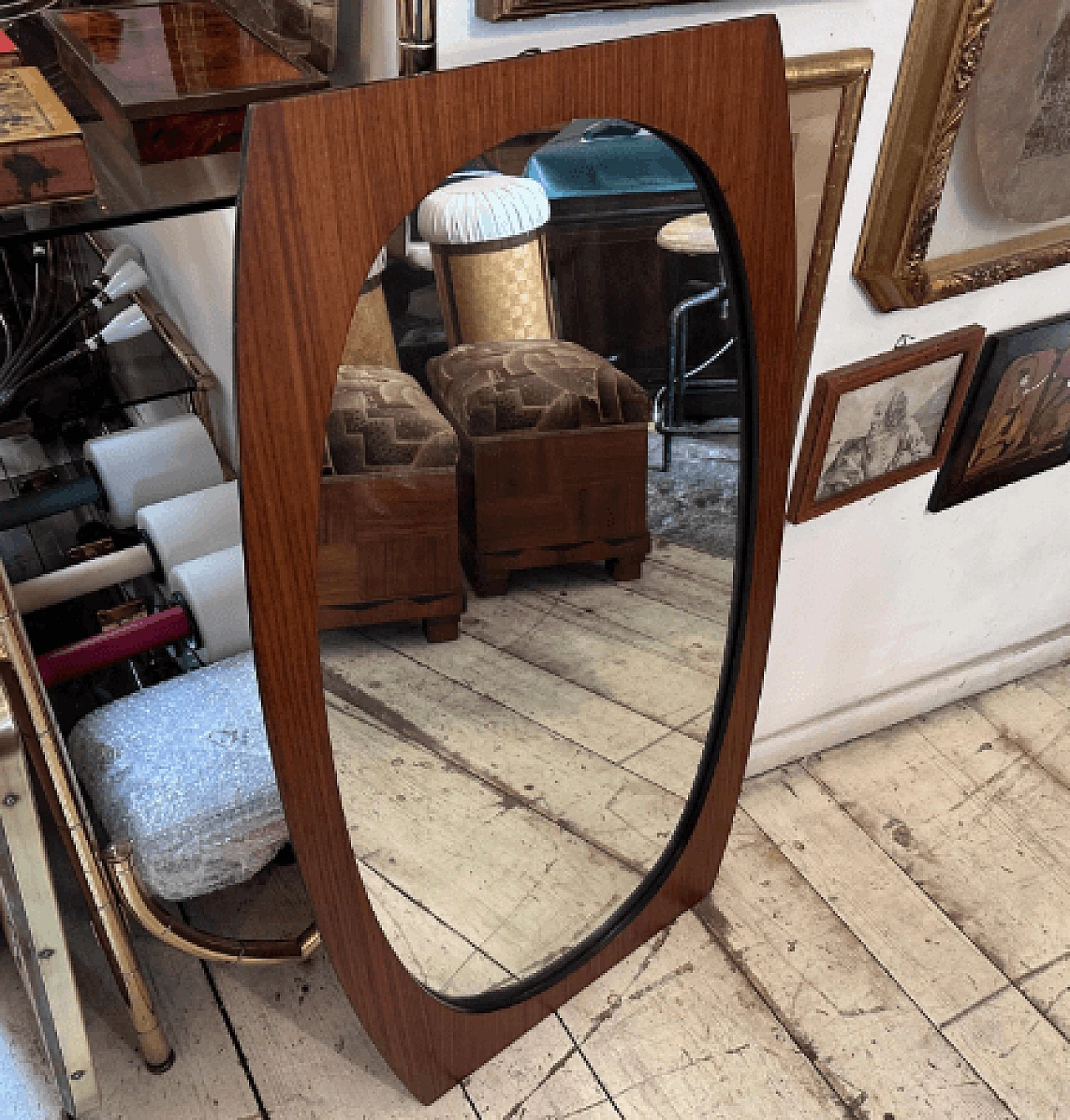 Specchio con cornice in legno di Gianfranco Frattini, anni '70 5