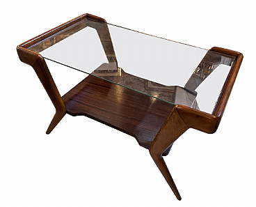 Wood coffee table with glass top attributed to Ico Parisi, 1950s