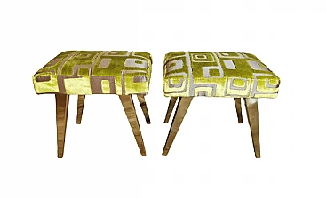 Coppia di sgabelli in ottone e tessuto nello stile di Paolo Buffa, anni '60