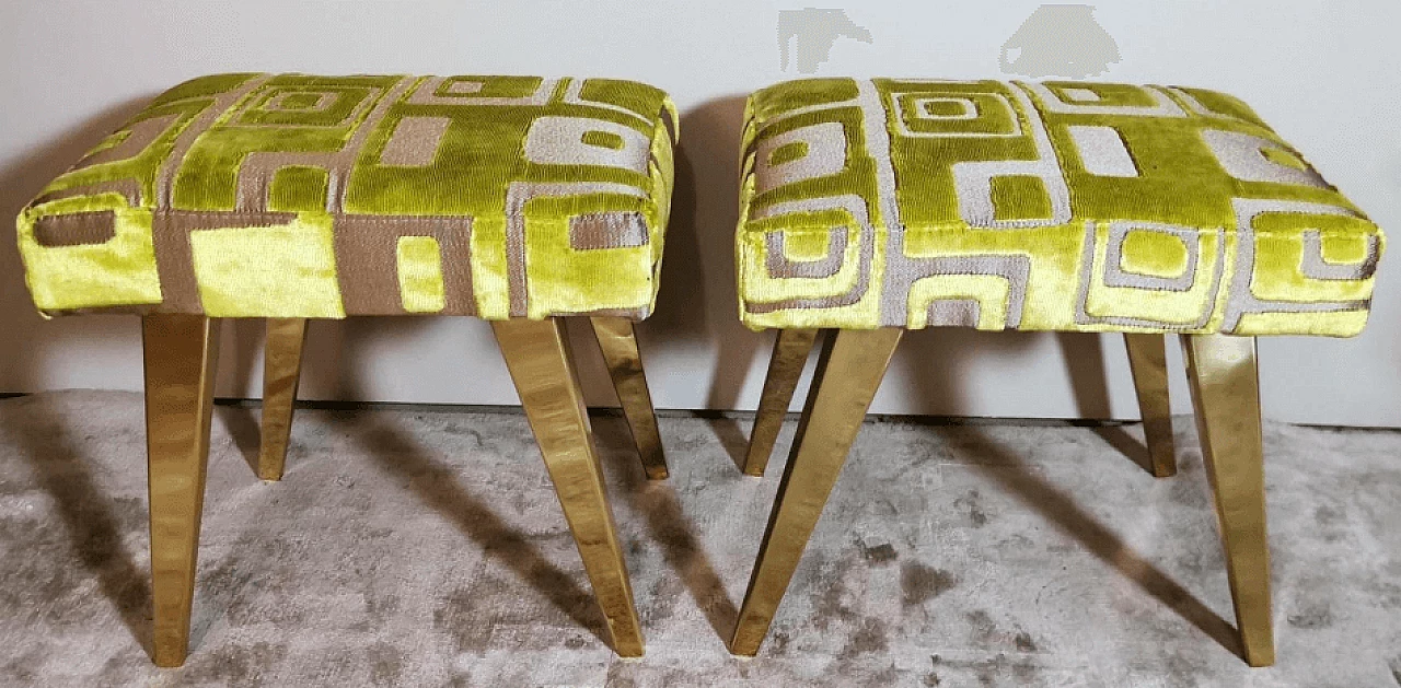Pair of brass and fabric stools in the style of Paolo Buffa, 1960s 3