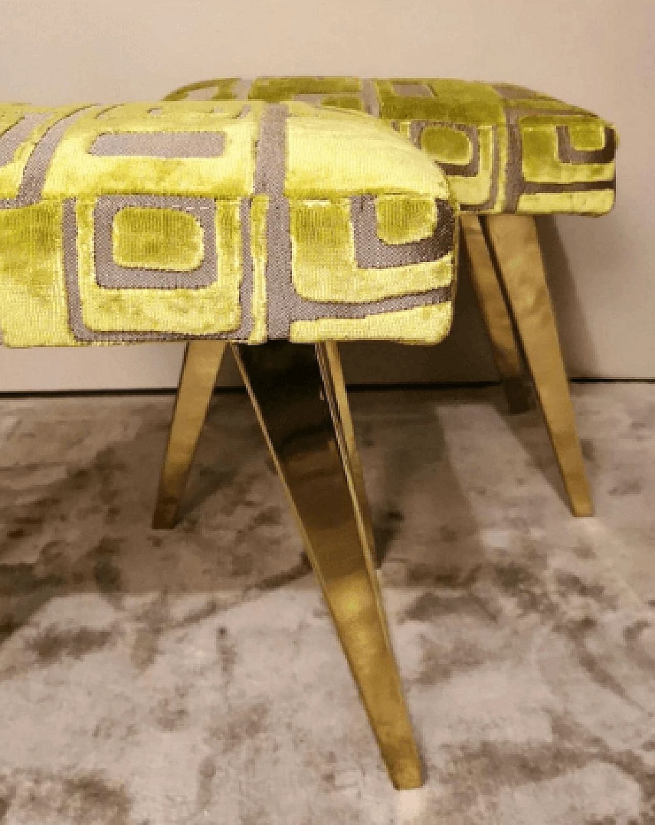Pair of brass and fabric stools in the style of Paolo Buffa, 1960s 6
