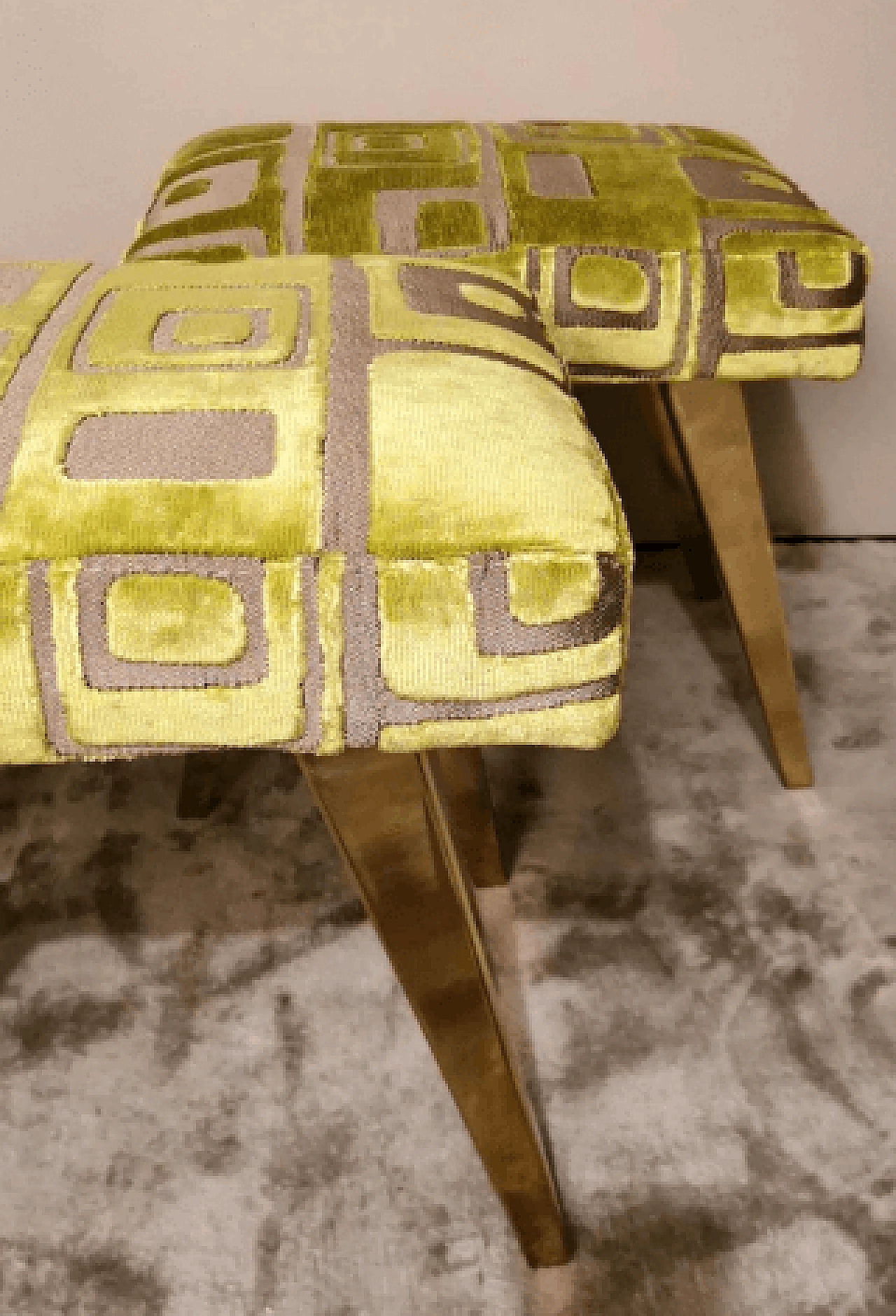 Pair of brass and fabric stools in the style of Paolo Buffa, 1960s 7