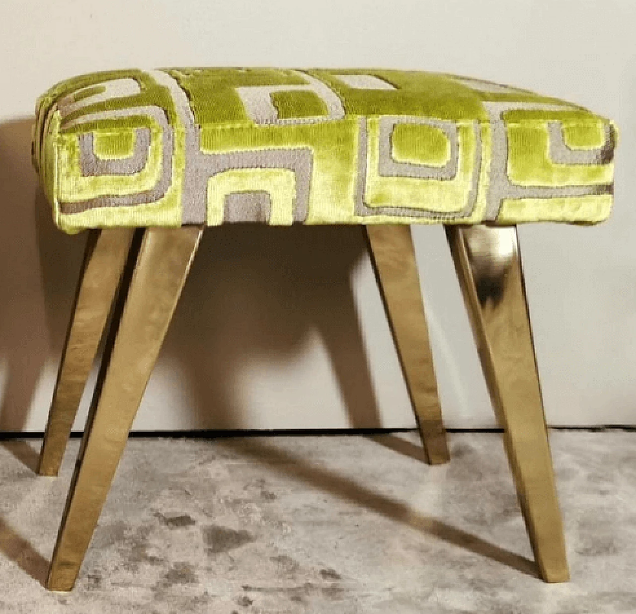 Pair of brass and fabric stools in the style of Paolo Buffa, 1960s 9