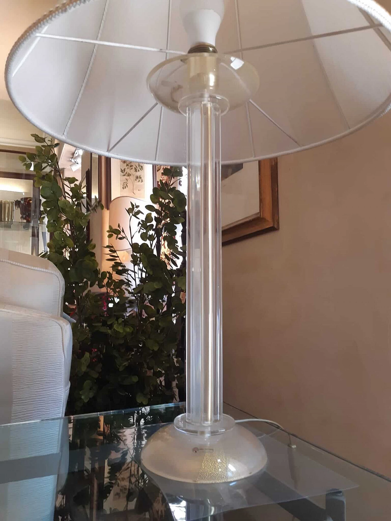 Lampada da tavolo con base in vetro di Murano cannettato con polvere oro, anni '90 5