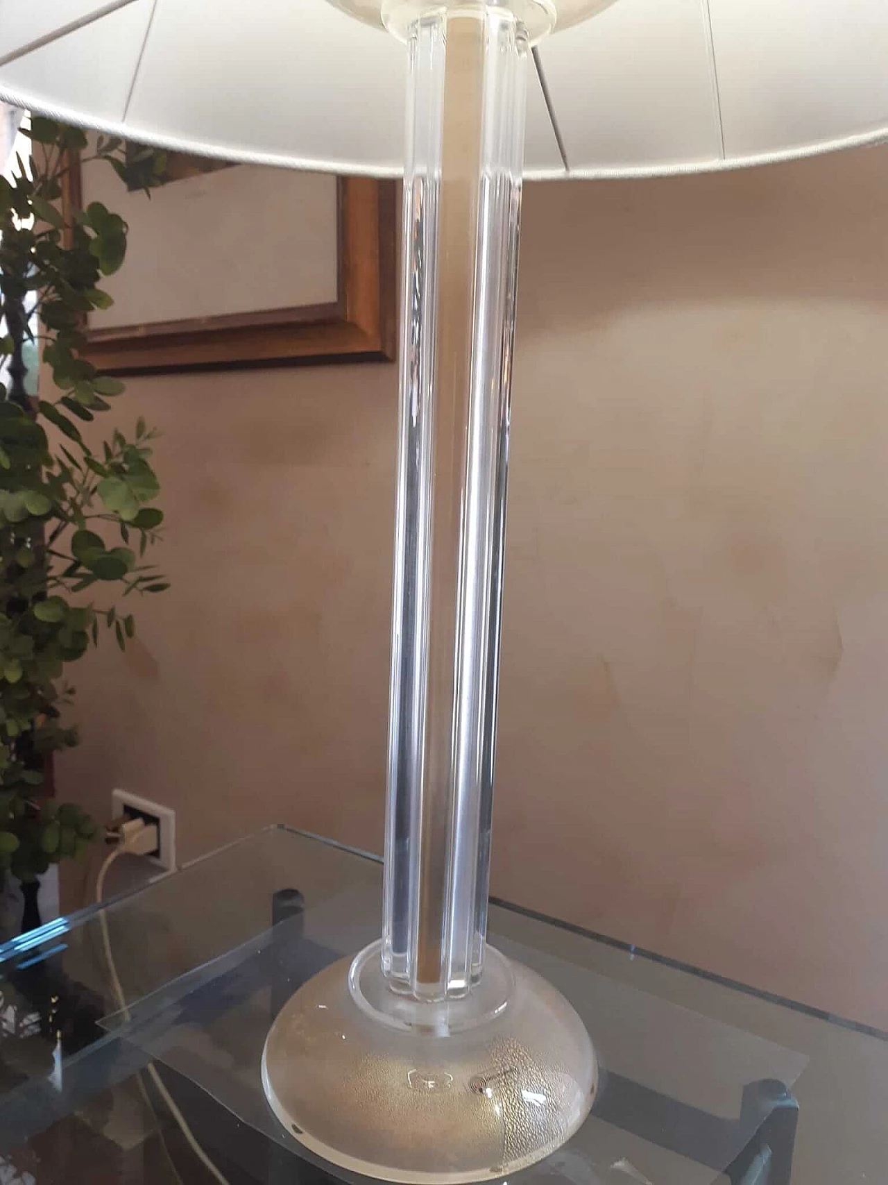 Lampada da tavolo con base in vetro di Murano cannettato con polvere oro, anni '90 6