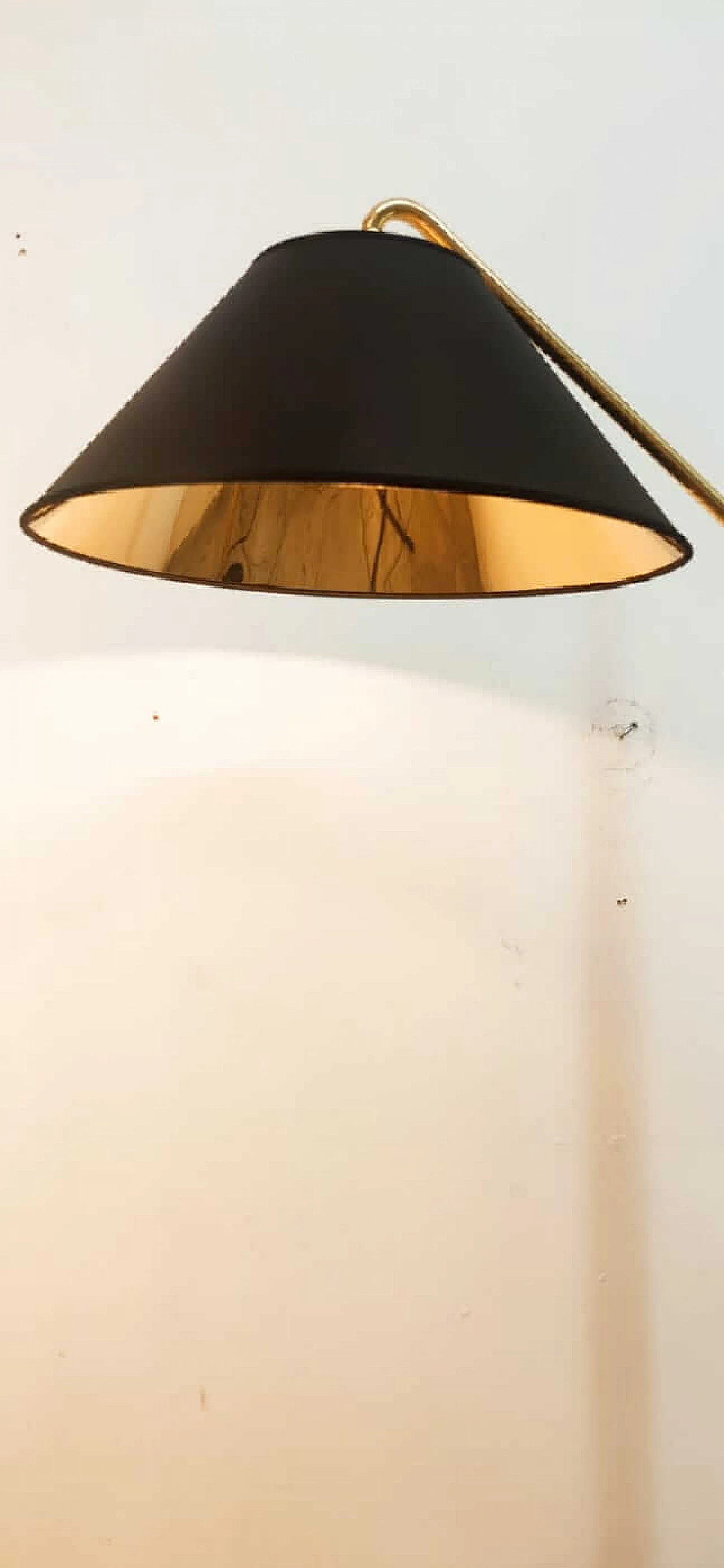 Adjustable brass floor lamp with black and gold shade, 1970s 17