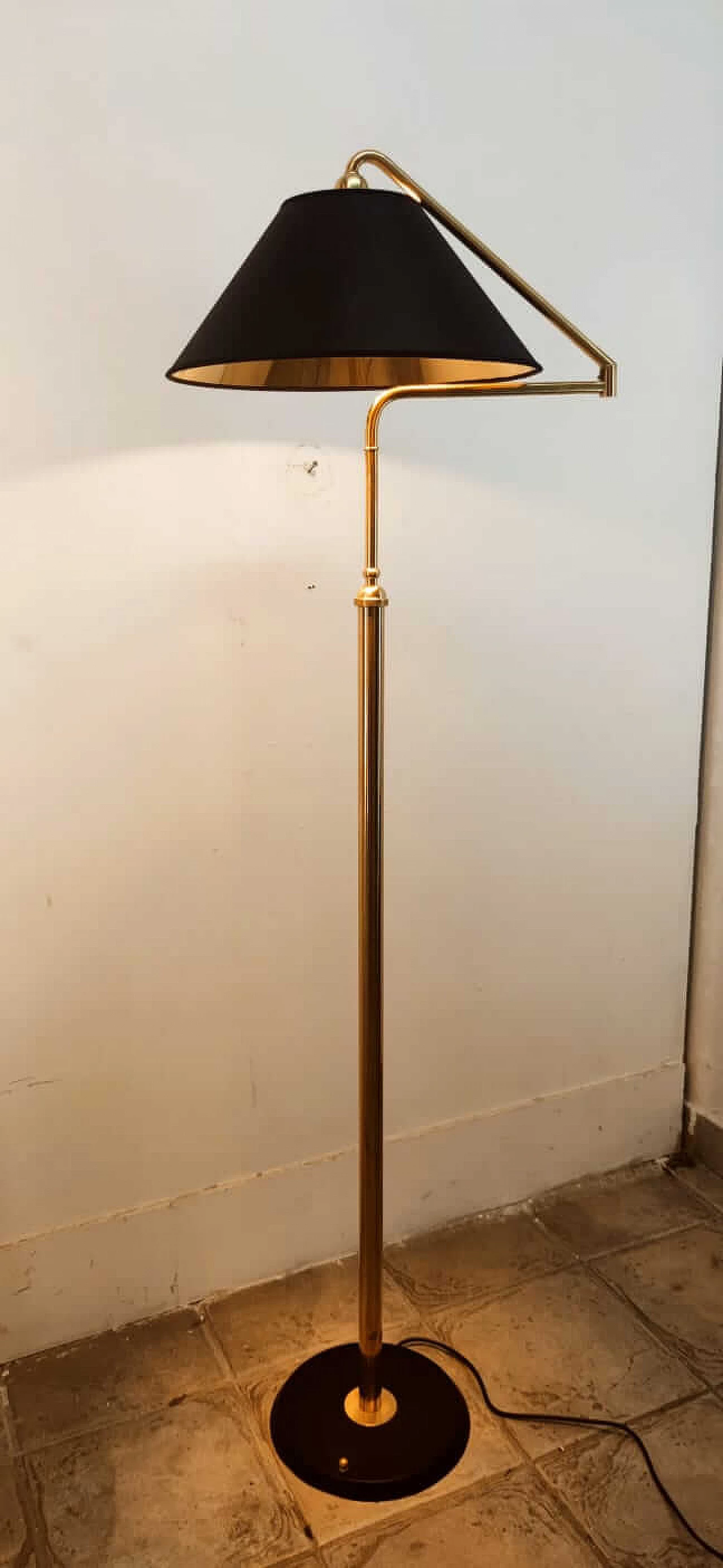 Adjustable brass floor lamp with black and gold shade, 1970s 19
