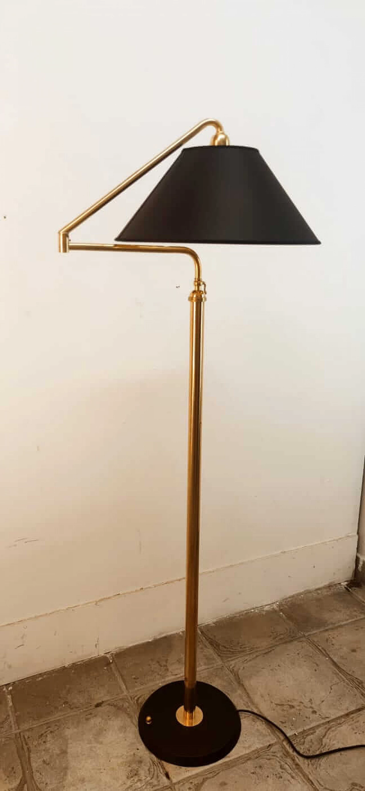 Adjustable brass floor lamp with black and gold shade, 1970s 21