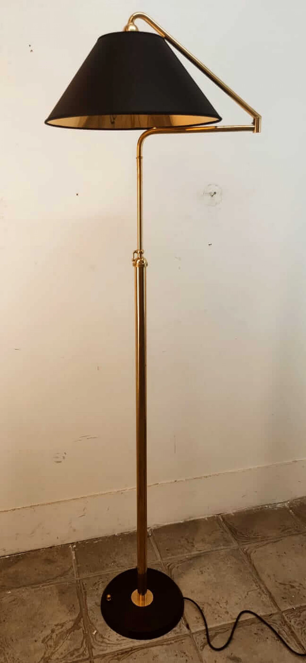 Adjustable brass floor lamp with black and gold shade, 1970s 22