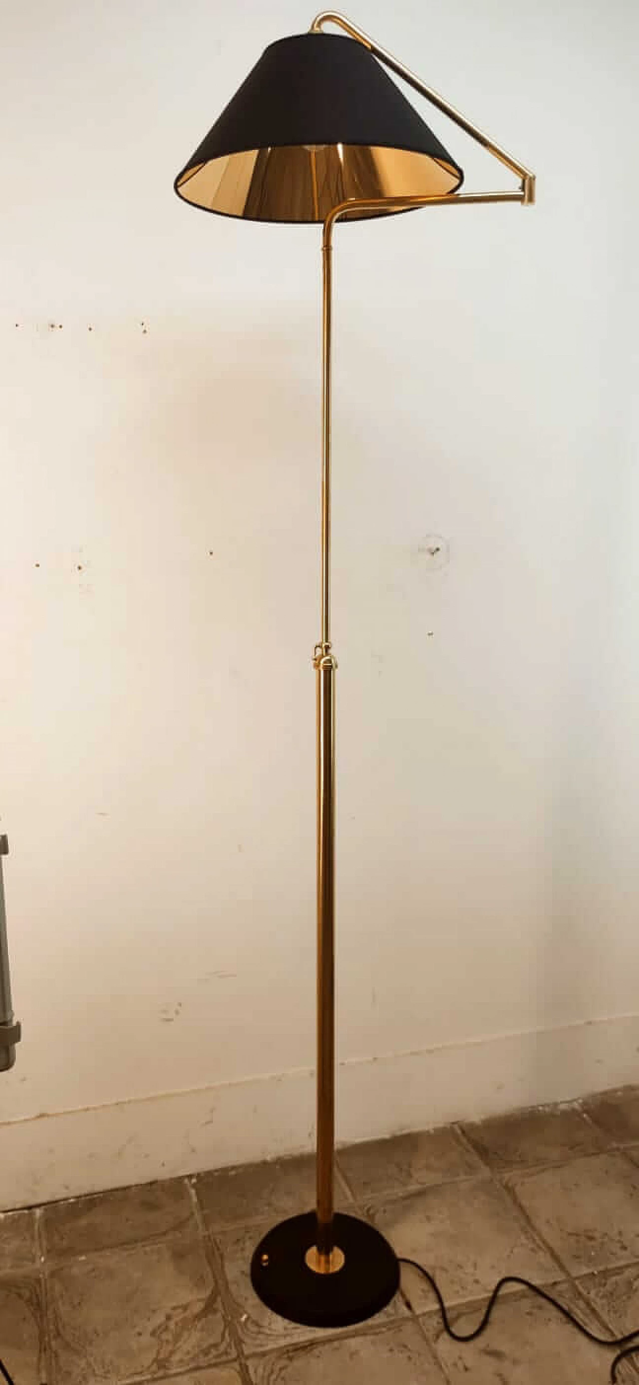 Adjustable brass floor lamp with black and gold shade, 1970s 23