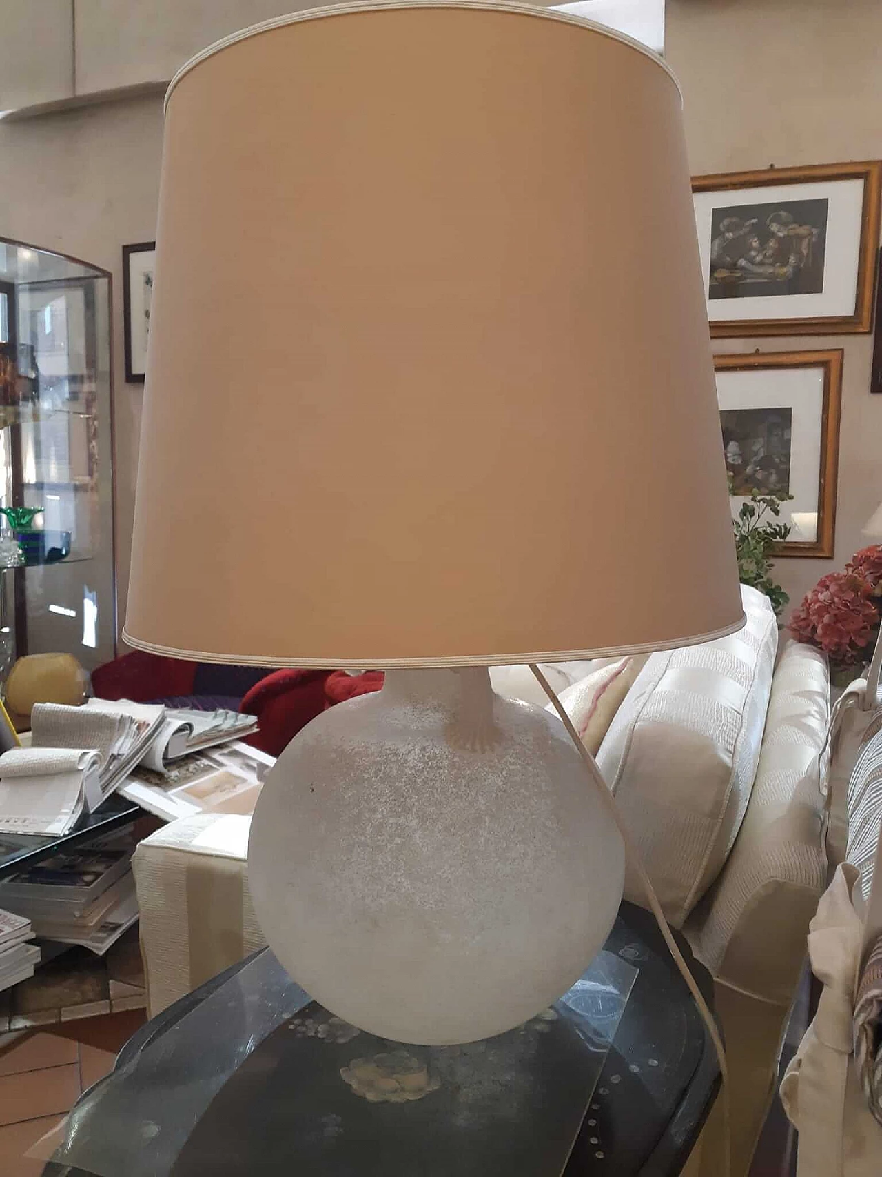 Lampada da tavolo con base in vetro Scavo bianco di Seguso, anni '70 4
