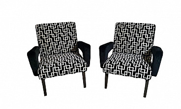 Pair of wood and velvet armchairs, 1960s