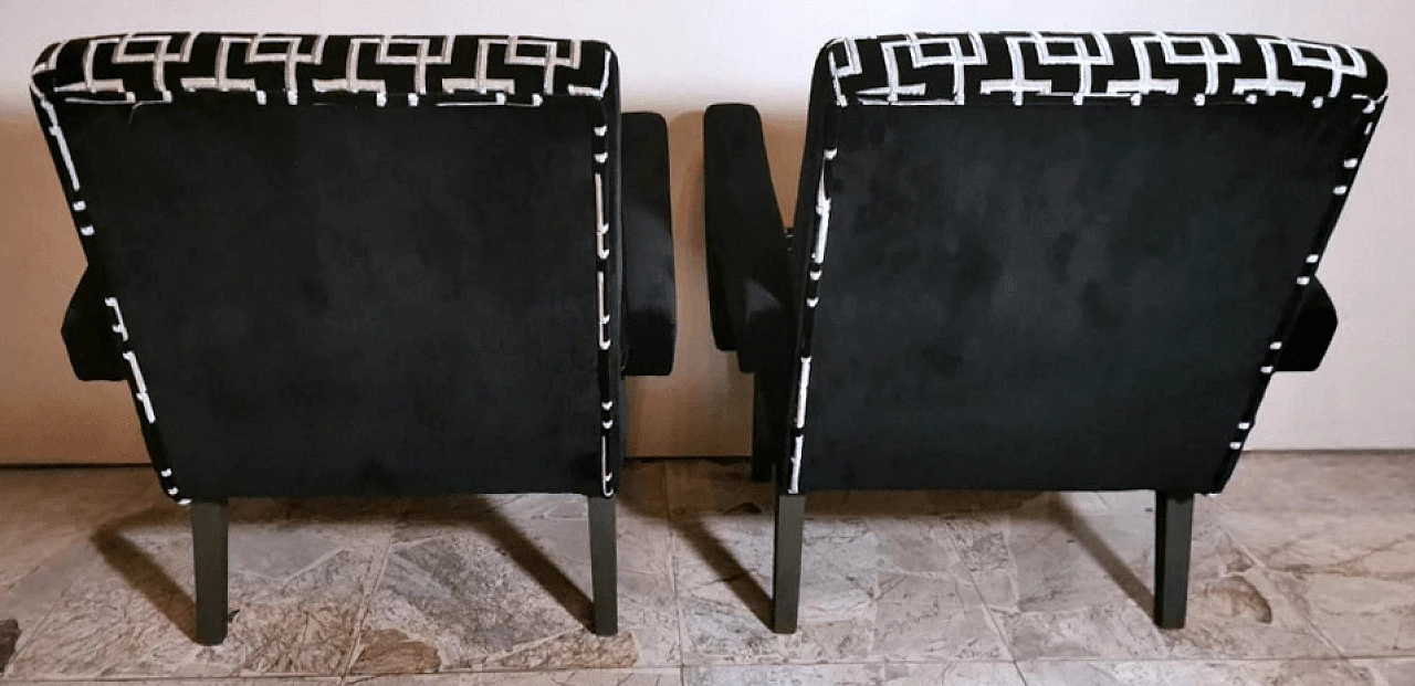 Pair of wood and velvet armchairs, 1960s 5