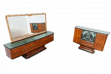 Pair of rosewood, marble and glass sideboards with mirror, 1950s