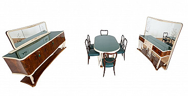 Pair of sideboards with mirror, table and chairs in the style of Vittorio Dassi, 1950s