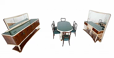 Coppia di credenze con specchio, tavolo e sedie nello stile di Vittorio Dassi, anni '50