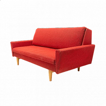 Divano letto pieghevole cecoslovacco in legno e tessuto rosso, anni '60
