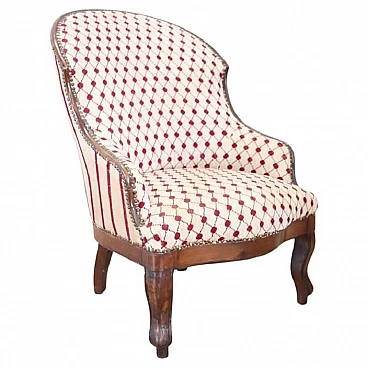 Solid walnut upholstered armchair, mid-19th century