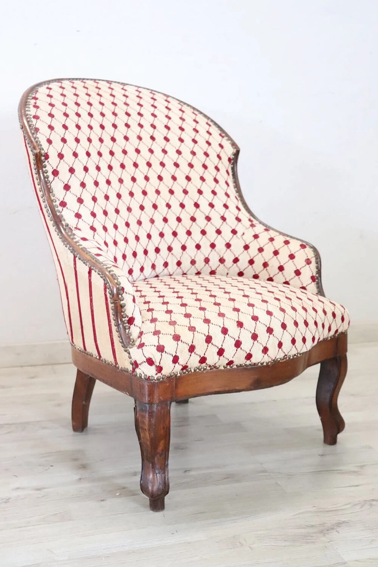 Solid walnut upholstered armchair, mid-19th century 2